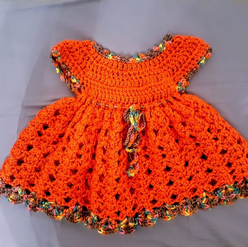 Handmade crochet dress, and bow